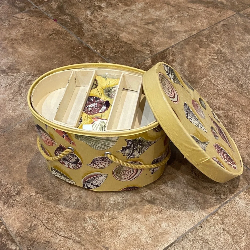 Seashell Patterned Yellow Sewing Storage Box - Picture 3 of 12